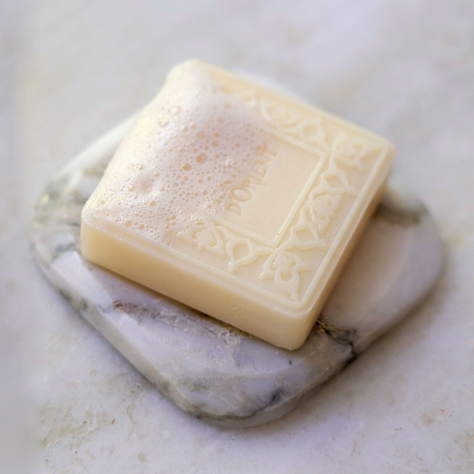 White Marble Plate with Orange Blossom Soap